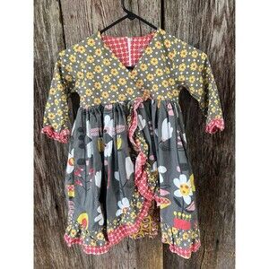 Jelly the Pug 6 Ruffle Tiered Floral Dress w Buttons Twirl Long‎ Sleeve